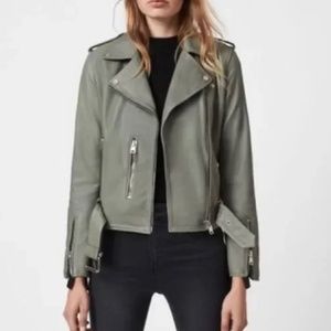 All Saints Balfern leather jacket sage green